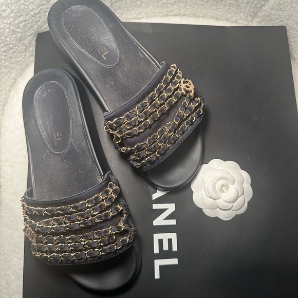 Chanel Navy Slides size 38 - Picture 1 of 9